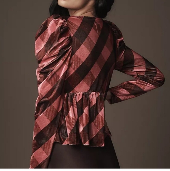 New Anthropologie Maeve Velvet Babydoll Patterned Top - Picture 3 of 10